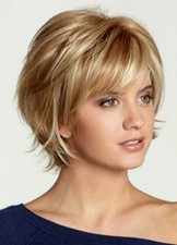 Short Layered Straight Light Auburn Blonde Mix Synthetic Hair Wigs Women Soft