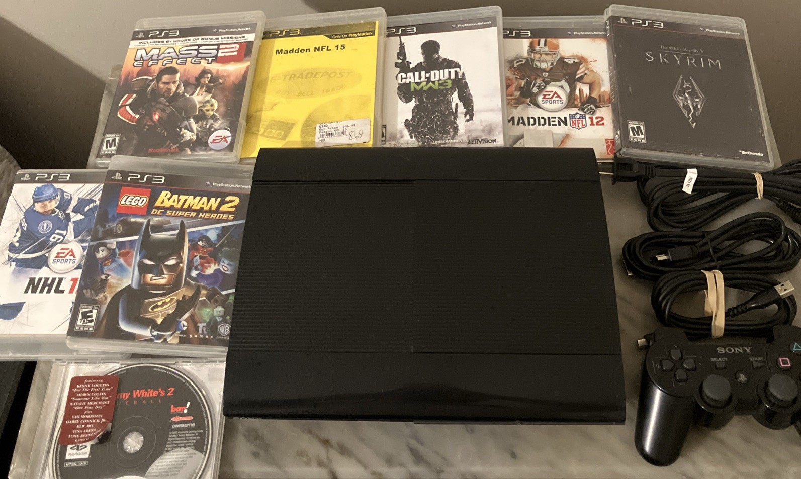 Sony PlayStation 3 Console 250GB PS3 Slim + Controller + 8 Games + Cords Tested