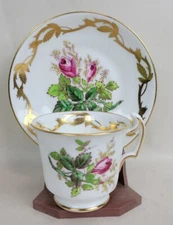 Vintage Royal Chelsea Teacup & Saucer Pink Rose Gold Rim England 390A