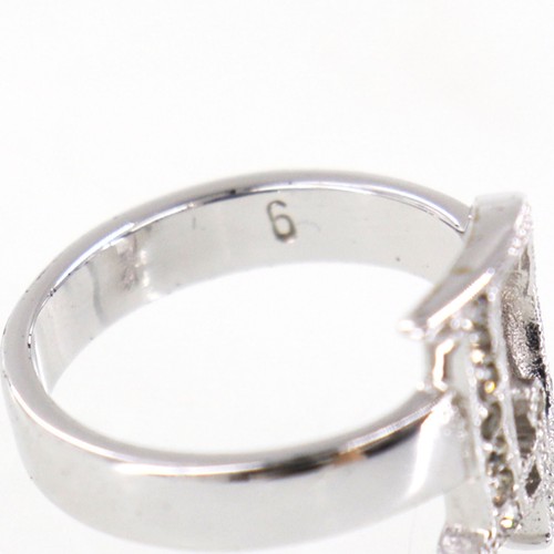 Dior Used Logo Rhinestones Finger Ring Silver Size 6 Vintage #EF992 S - Picture 9 of 9