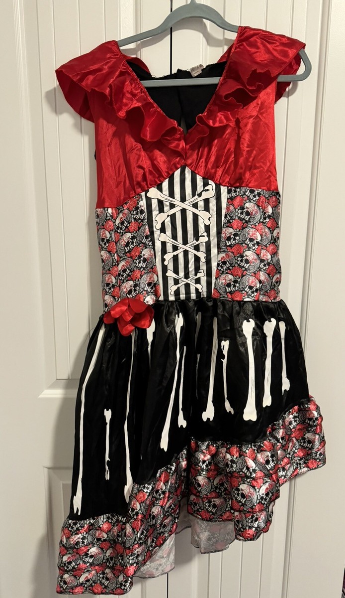 Halloween Day Of The Dead Dress Dia Los Muertos Youth XL 14-16 Black Red