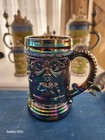 Greentown Westmoreland Blue Carnival Glass Stein Troubadour Decor E001 — photo 1