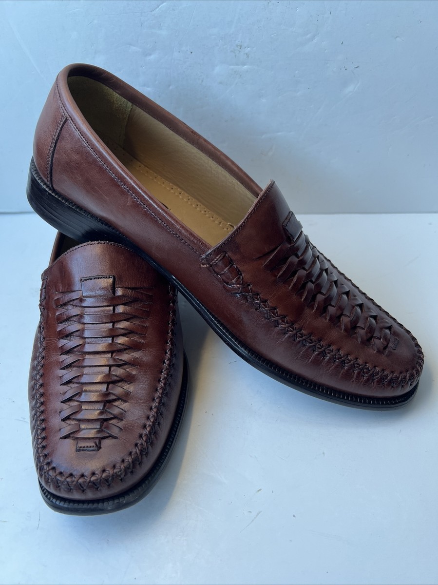 Florsheim Mens Brown Leather Moc Toe Woven Slip On Casual Shoes
