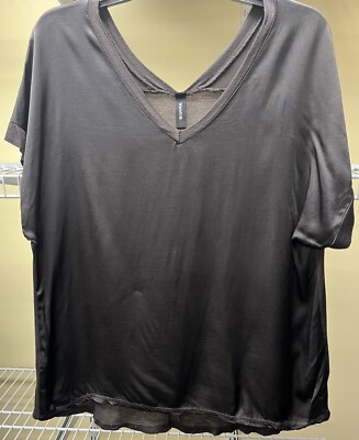 Venti6 Black V-Neck Short Sleeve Top T-Shirt Made in Italy Womens Size Small New
