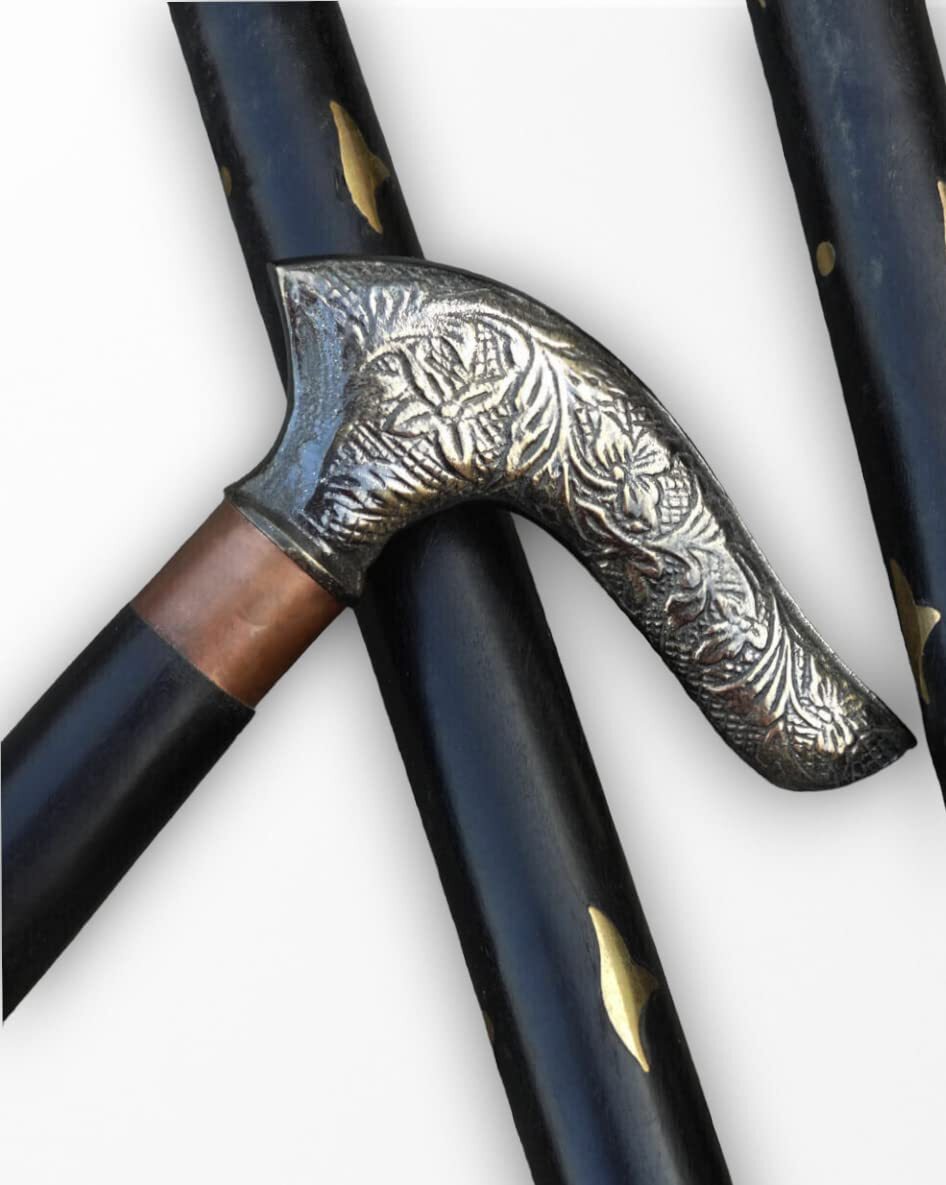 L Shape Designer Brass Solid Head Handle Wooden W… - image 1