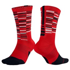 Nike Elite Basketball Cushn Crew Socks Yth 3Y - 5Y Wmn 4 - 6 Red Black SX7010657