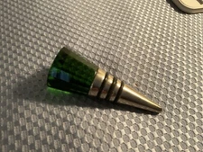 Vintage Art Glass Bottle Stopper. Silver/Emerald Green #60