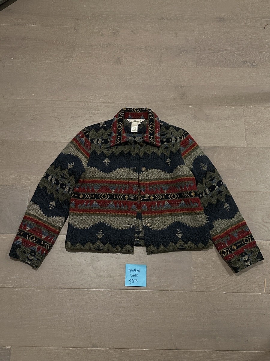 David Brooks Coat Jacket Wool Vintage Geometric Square Southwest