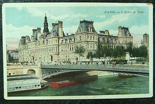 CPA  PARIS L'Hôtel de Ville, la seine, péniche, bateau mouche, datée de 1908