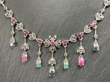 Kette  Smaragd, Saphir, Rubin & Markasit   925er Silber