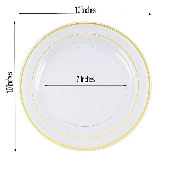 Placas desechables de plástico transparente con borde dorado de 10" para fiesta boda vajilla al por mayor Foto 3 de 4