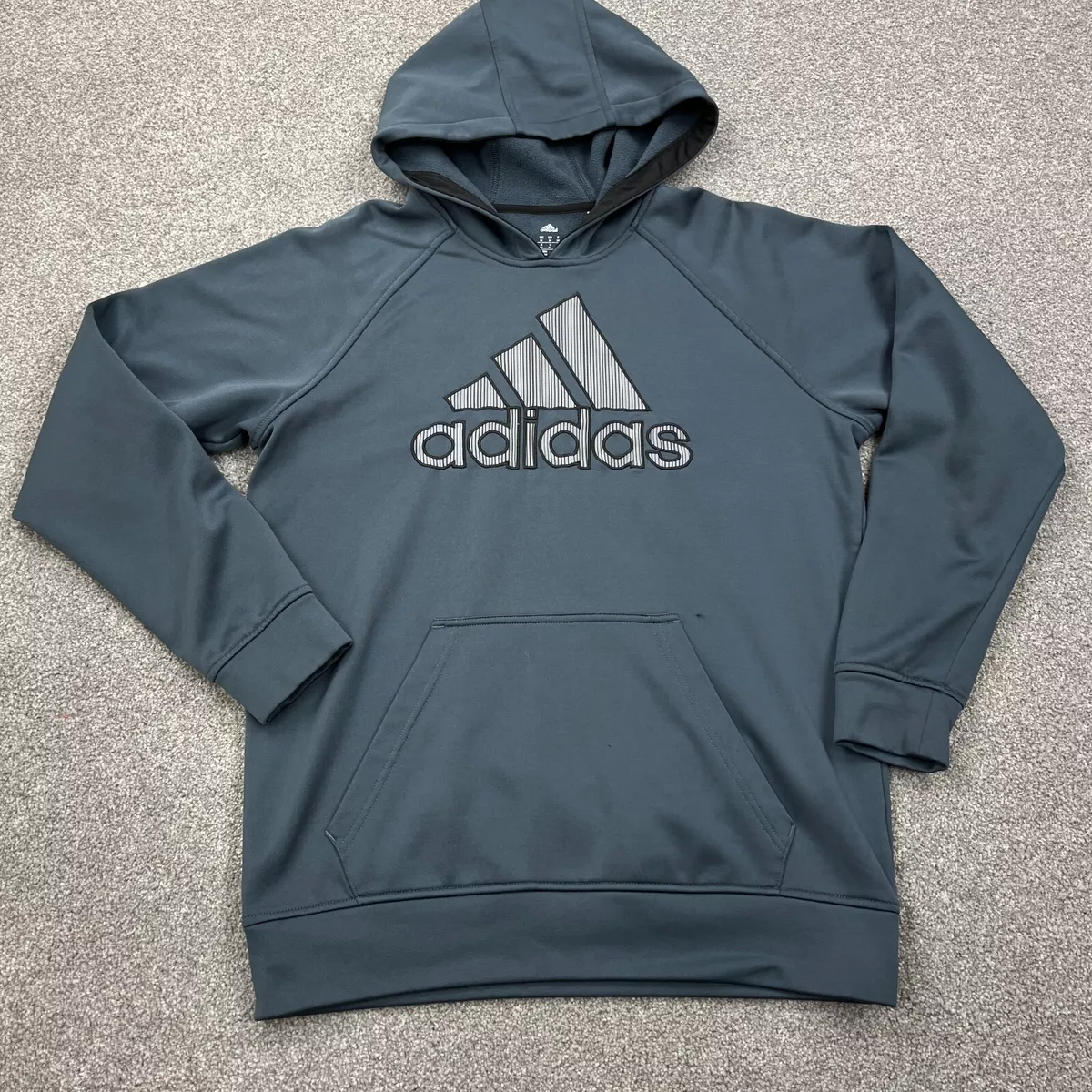 Anekdote Alsjeblieft kijk Dwars zitten Adidas Hoodie Men Medium Gray Hooded Pullover Sweatshirt Sweater Spell Out  * | eBay