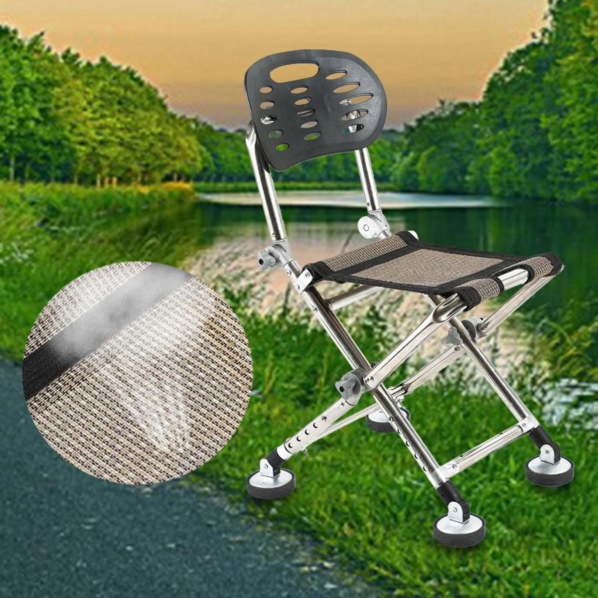 Fishing Chair Portable Collapsible Seat Folding Camping Stool with Backrest  for