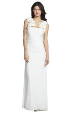 Laundry ~ Ivory Jersey Ruffle Shoulder Ruched Sheath Evening Gown 2 NEW $265