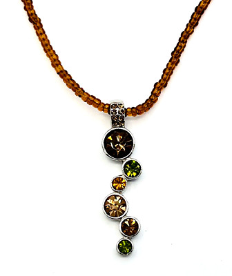 Lia Sophia Root Beer Float Crystal Pendant Seed Bead Necklace