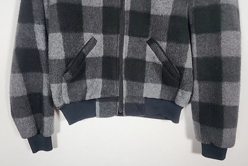 Vtg 70s 80s Swingster Black Grey Check Fleece Jacket SZ L Large USA Made - Picture 3 of 7