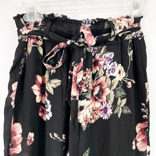 Illa Illa Womens Small Wide Leg Pant Black Floral Print Flowy Gauze Tie Belt NWT - Picture 5 of 5