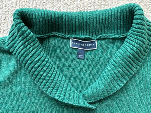 Karen Scott Long Sleeve Sweater 100% Cotton Pullover Cowl Neck Collar Green L - Picture 2 of 11