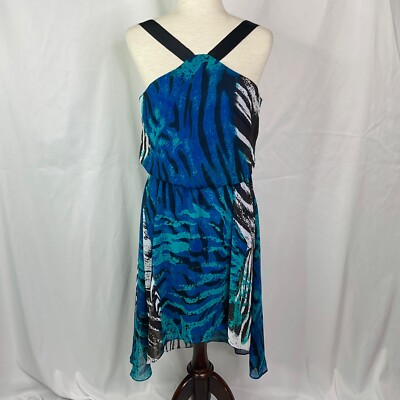 Bisou Bisou Dress Size 6 Tank Halter HighLow Sleeveless Animal Print Blue Black | eBay Bisou Bisou Dress Size 6 Tank Halter HighLow Sleeveless Animal Print Blue Black | eBay