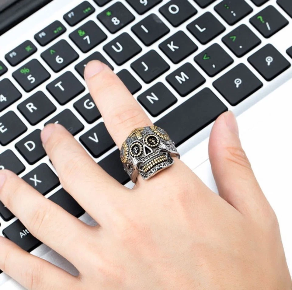 Anillo de motociclista con tema cruzado calavera 3D Harley Punisher para hombre talla 8 9 10 13 Foto 3 de 3