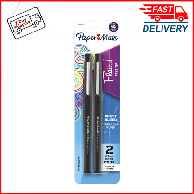 Paper Mate Flair Felt Tip Pens, Medium Point (0.7mm), Black, 2 Count