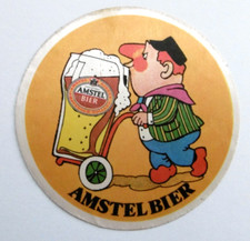 Werbe-Aufkleber Amstel Bier Niederlande Brauerei Trinker mit Sackkarre 80er