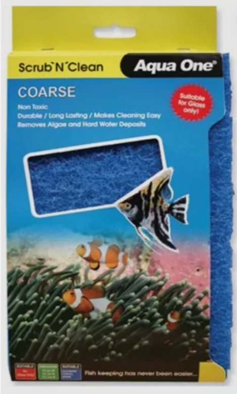 Aqua One Scrub N Clean Long Lasting Aquarium Coarse & Fine Algae Remover Pads L