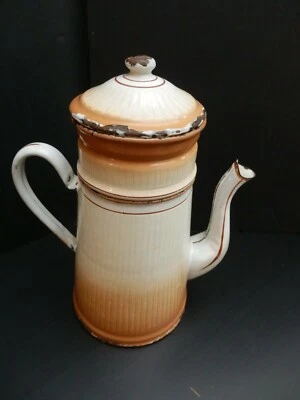 Ancienne cafetière Emaillée à Décor Dégradé de Marron Cuisine Campagne Vintage - Photo 1/4