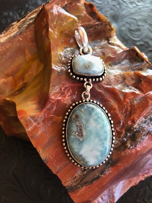 Blue Cloudy Skies Larimar Dangle Pendant 2.5'' Artisan Southwest