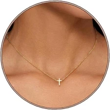 Dainty 18K Gold Plated Small Cross Pendant Necklace for Women