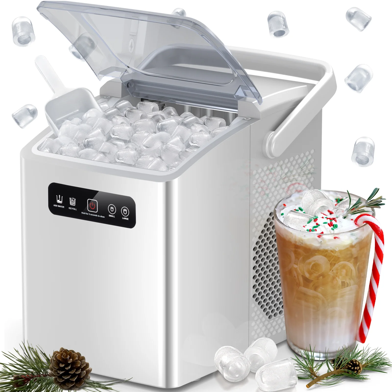 Countertop Portable Ice Maker, Self-Cleaning with Handle, Ice Scoop, 2 Sizes of-image