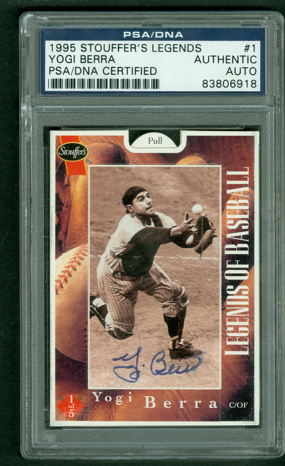 Yogi Berra Autographed 1995 Stouffer's Legends Card PSA/DNA