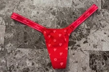 NWT VICTORIA'S SECRET PINK RED HEART MICRO TINY LOGO SIDE STRAPS THONG PANTIES