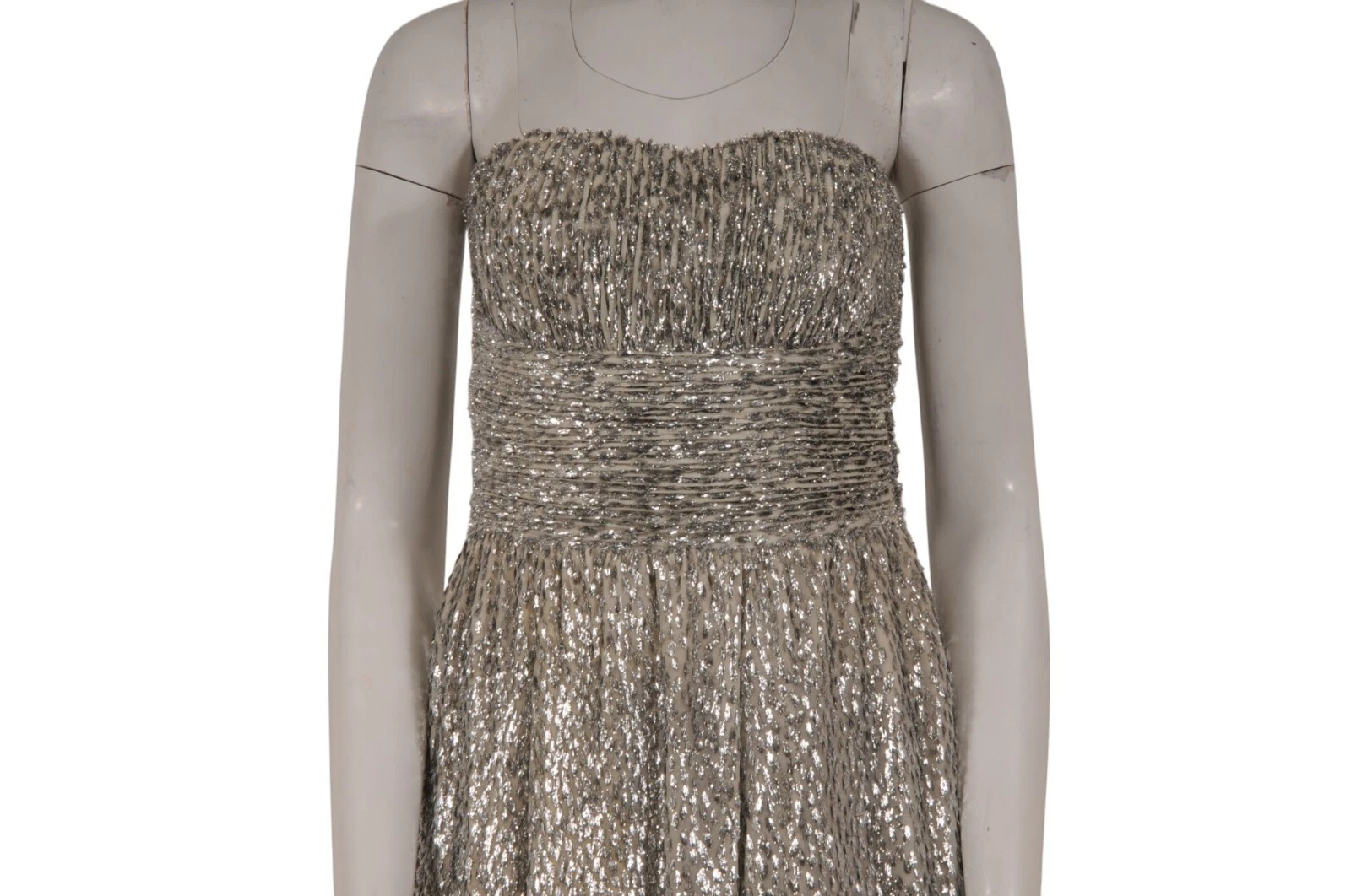 Maxi abito donna corsetto collezione Michael Kors taglia US 6 argento misto seta marrone