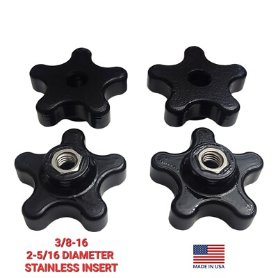 NEW 3/8-16, 2-5/16''  5 Star Thru Knob Black (4 pack)  Thermoplastic, Stainless