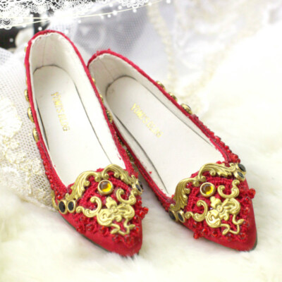 1/3SD16/13/GR BJD High Heels Retro Embroidery Shoes Gold Inlaid&Pearl Deco Noble