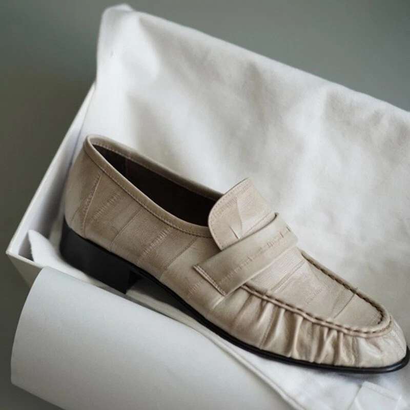 Mujeres THE ROW Nuevo Retro Plisado Informal Tacones Planos Poco Profundos Mocasines Individuales Zapatos Foto 4 de 4