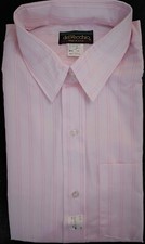 Dress - Sport Shirt - Button Front - Pink Stripe - Banded Collar - USA - 1X-BIG