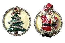 Lunch At The Ritz SantaChristmas Tree Mismatch Rhinestone Enamel Post Earrings