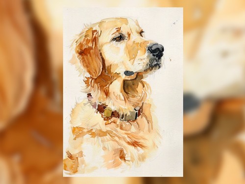 Golden Dog Gaze 5"x7" Print on Matte Paper | Loyal Retriever Watercolor Portrait - Picture 6 of 18