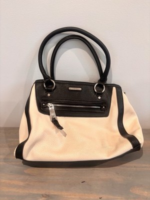 Dana Buchman Black & Cream/ Beige Faux Pebbled Leather Shoulder Handbag/ Purse