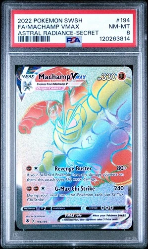 2022 POKEMON SWORD & SHIELD ASTRAL RADIANCE 194 FULL ART/MACHAMP VMAX SCRT PSA 8