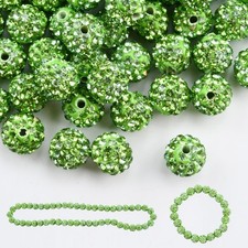 Rhinestone Clay Beads 200pcs 10mm Round Disco Ball Light Green DIY Jewelry