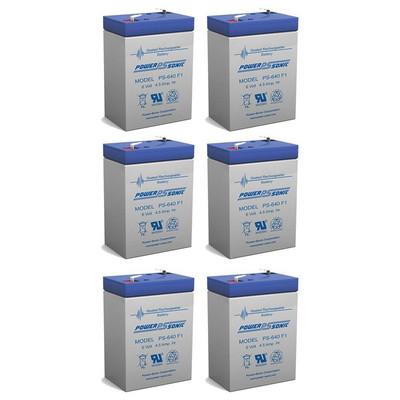 Power-Sonic 6V 4.5AH SLA Battery Replacement for Prescolite EX3 Exits - 6 Pack