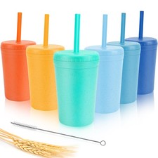 10 oz Wheat Straw Cups with Lids and Silicone Straws, Unbreakable Drinking Gl...
