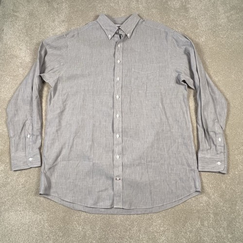 Camicia elegante uomo Cremieux grigia con bottoni 1 tasca misto lino 16,5 35 - Foto 2 di 10