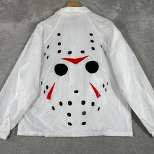 Creep Street Jason Mask Jacket Mens Medium White Voorhees 13 Coach Windbreaker