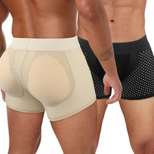 Men Underwear Breathable Butt Lift Hip Shorts Boxer Briefs with Removable Pads