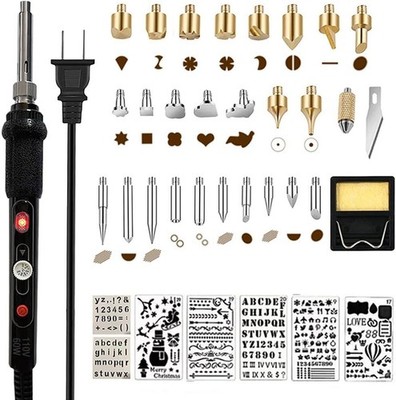 Wood Burning Kit Adjustable Temp 200-450C Pyrography Pen Set 60W 25 Tips DIY