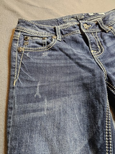 Miss Me Jeans 26 W X 37 L Women Blue Rhinestones Embroidered Jeans - Picture 20 of 23